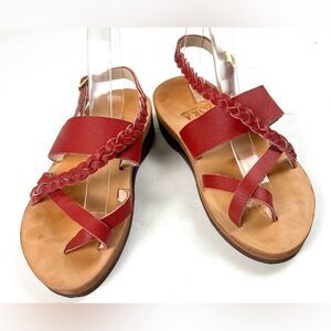 Zora of St. Thomas Handmade Red Braided Leather Sandals
